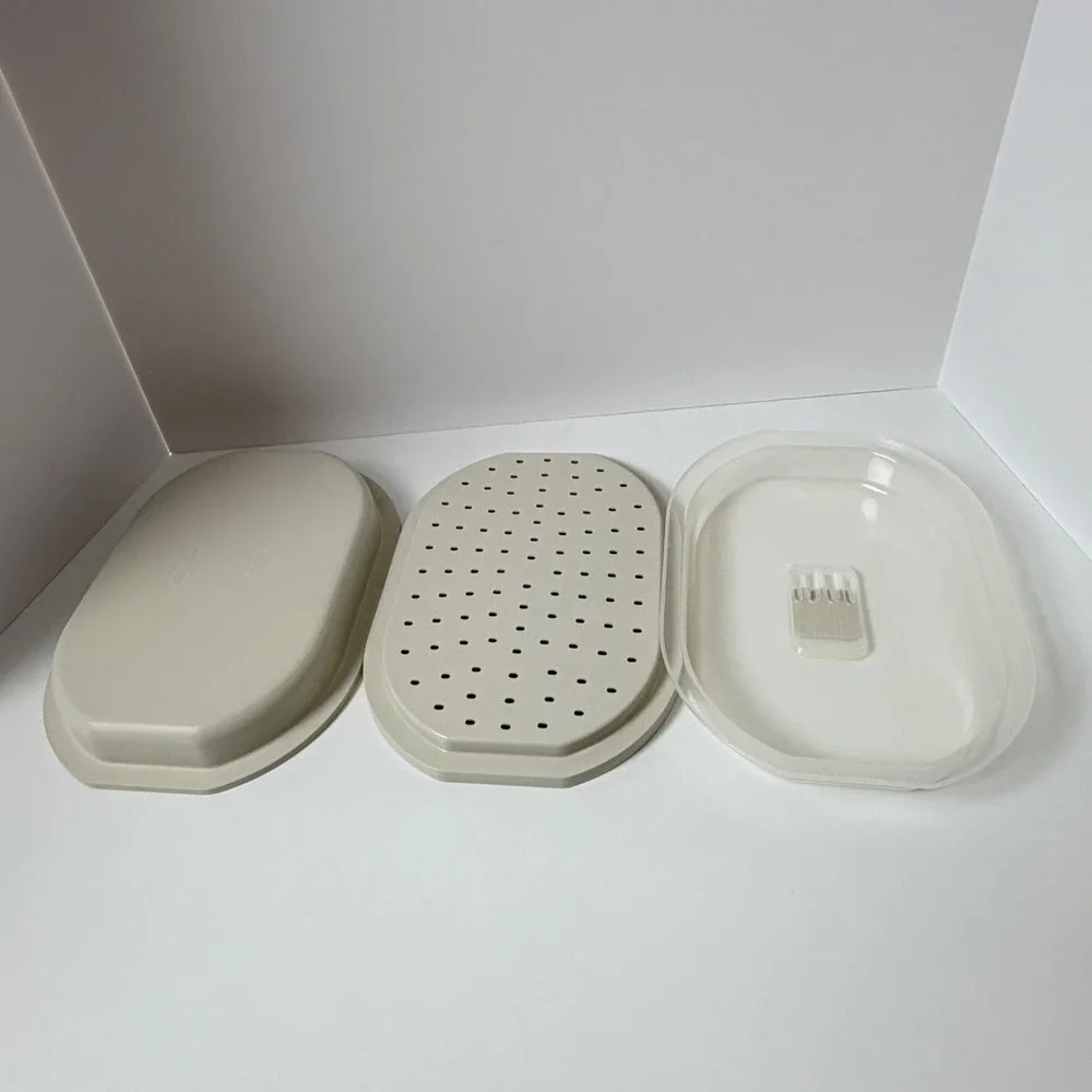 Vintage Progressive Miracle Ware Microwave Steamer Beige 3-Piece Set Vented Lid